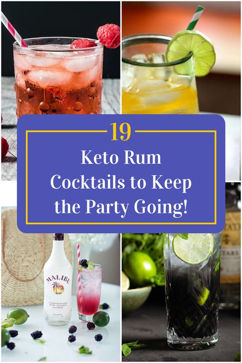 Collage of 4 keto rum cocktails. Low Carb Mixed Drinks Cocktails, Low Calorie Rum Cocktails, Low Carb Rum Drinks, Keto Alcohol Drinks Cocktail Recipes, Keto Rum Drinks, Keto Tequila Drinks, Low Cal Alcoholic Drinks, Low Carb Drinks Alcohol, Alcoholic Drinks Rum