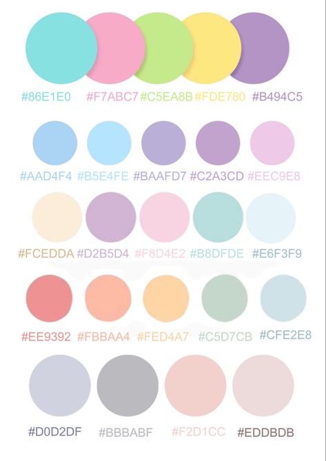 Pastel Colour Hex Codes, Summer Color Hex Codes, Hex Color Palette Pastel, Note Taking Color Palette, Pastel Color Palette Hex Codes, Pastel Pallete Colour, Pastel Hex Codes, Color Schemes Pastel, Kawaii Color Palette