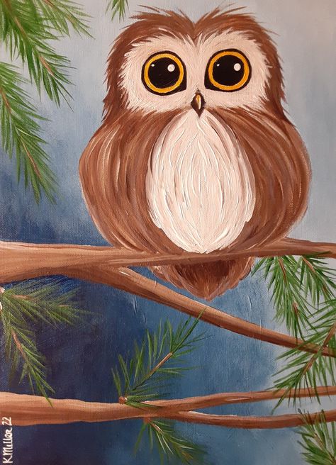 This is a simple comforts by kim original 11x14 acrylic painting of an owl at night. Easy Owl Acrylic Painting Ideas, Owl Painting Acrylic Easy, Painted Owl, Easy Owl Painting, Owl Painting Easy, Cute Owl Painting, Owl Canvas Painting, Owl Painting Acrylic, Big Eyes Paintings