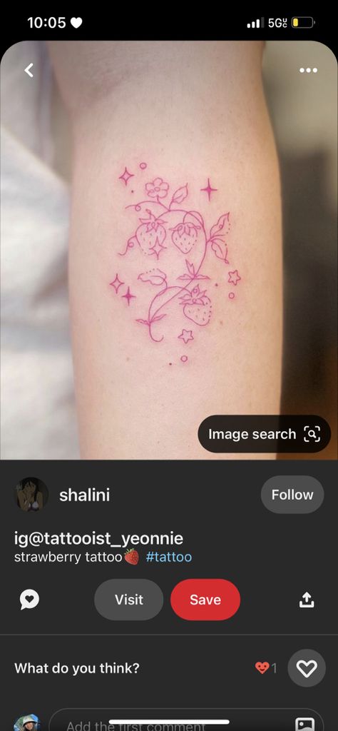 Strawberry Shortcake Tattoos, Strawberry Wrap Around Tattoo, Strawberry Chest Tattoo, Red Ink Strawberry Tattoo, Strawberry Tramp Stamp, Strawberry Shortcake Tattoo Ideas, Dainty Strawberry Tattoo, Red Strawberry Tattoo, Strawberry Moon Tattoo