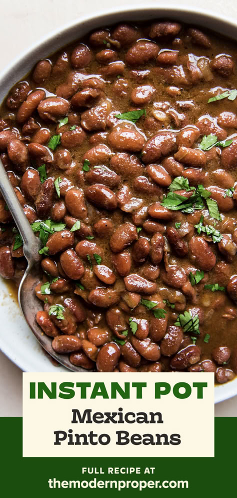 A simple pot of flavorful, Mexican pinto beans is the foundation of many of our favorite quick meals. Plus, thanks to the Instant Pot, pinto beans go from dry to perfectly-cooked in just over an hour. Mexican Beans Recipe, Instant Pot Pinto Beans, Instant Pot Beans Recipe, Instant Pot Beans, Beans Recipe Crockpot, Easy Bean Recipes, Mexican Pinto Beans, Dry Beans Recipe, Pot Beans