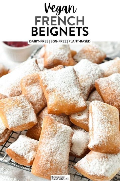 Vegan Beignets, Beignets Recipe Easy, French Beignets, New Orleans Beignets, Smoked Vegetables, Vegan Mediterranean, Beignet Recipe, Vegan French, Vegan Fries