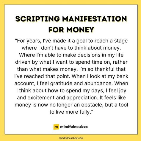 Scripting manifestation takes the principles of manifestation and encourages you to take action using pen and paper. Just as with visual manifestation, your job is to imagine, in vivid detail, what it looks and feels like to be in the future moment where your vision is now reality. The more details, the better. Allow your imagination to run wild. #manifestation #money #mindfulness Paper Manifestation, Manifestation For Money, Scripting Manifestation Journal, Manifestation Examples, Manifestation Scripting, Law Of Assumption Neville Goddard, Scripting Manifestation, Visual Manifestation, Journal Examples