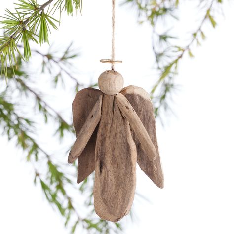 Driftwood Angel Ornament - World Market Driftwood And Shell Mobile, Driftwood Crafts Christmas, Driftwood Crafts Diy, Art With Feathers, Driftwood Angels, Seashell Angels, Driftwood Christmas Decorations, Driftwood Whale, Primitive Angels