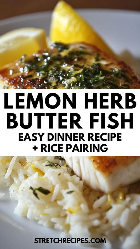 This lemon herb butter fish recipe is light, flavorful, and so easy to make! With fresh herbs and a zesty lemon butter sauce, it’s the perfect go-to for a quick weeknight dinner. Serve over jasmine rice for a complete meal. Save this pin now and click through for a full recipe! Recipes For Jasmine Rice, Lemon Basil Rice, Baked Fish And Rice Recipes, Seasoned Jasmine Rice, Rice To Go With Fish, Rice For Fish, Recipes With Jasmine Rice, Lemon Butter Rice, Fish And Rice Recipes