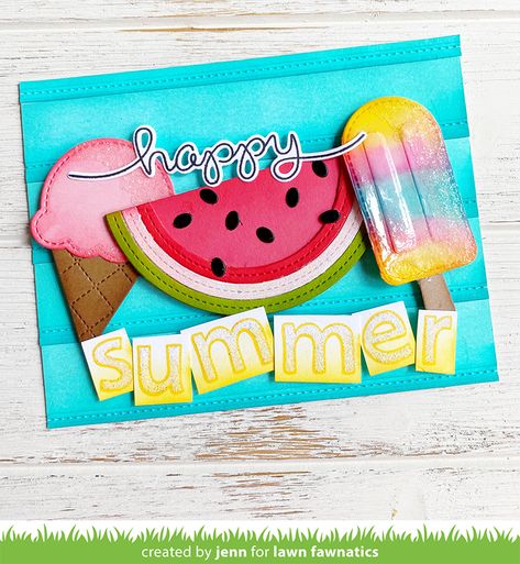 Card Decoration Ideas, Handmade Paper Cards, Handmade Cards Diy, Card Decoration, Lawn Fawn Cards, Summer Lawn, Summer Cards, Summertime Fun, Marianne Design