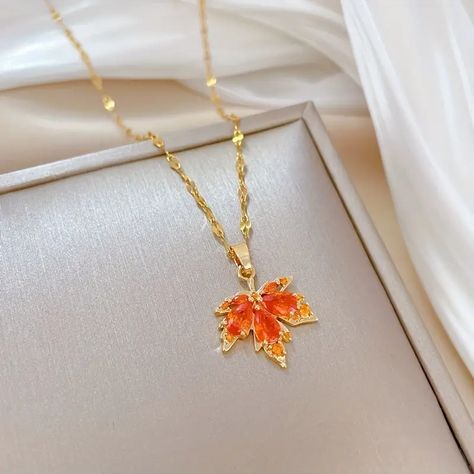 Red Maple Leaf Pendant Necklace Inlaid Zircon 18k Gold Plated Copper Neck Jewelry - Jewelry & Accessories - Temu Red Crystal Necklace, Necklace Couple, Red Maple Leaf, Period Tracker, Trendy Necklace, Moon Pendant Necklace, Unique Gifts For Women, Wedding Summer, Neck Jewellery