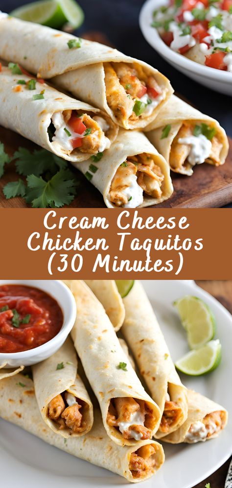 Cream Cheese Taquitos, Cream Cheese Chicken Taquitos, Chicken Taquitos Baked, Creamy Chicken Taquitos, Chicken And Cream Cheese, Homemade Taquitos, Cream Cheese Roll Up, Cream Cheese Appetizer, Taquitos Recipe