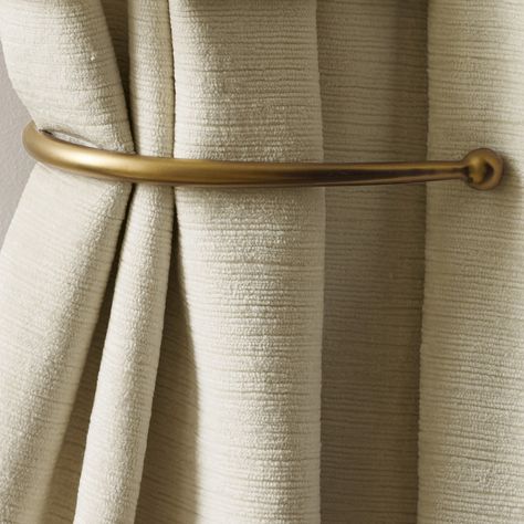 Metal Curtain Tie Backs, Curtain Pull Backs, Brass Curtain Rods, Nursery Nook, Brass Curtain, Curtain Tie Back Hooks, Curtain Holder, Gold Curtains, Curtain Tiebacks