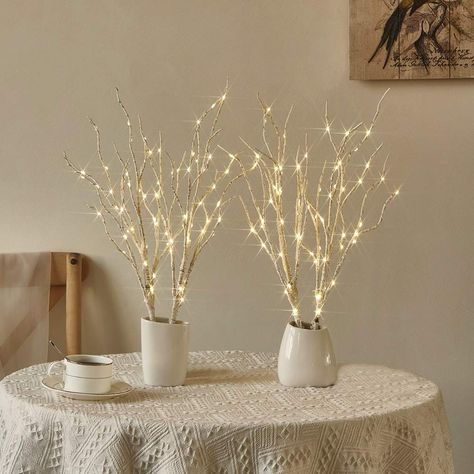 PRICES MAY VARY. 🎄【white branches for decoration】These lighted twig branches is so flexible and can be shaped as your wish, decorating with some little ornaments is also a good idea. 🎄【battery branch lights】Battery operated and built with timer function which allows lighting up for 6 hours every day at the same time. 🎄【pre lit birch branches】The LED branches covered with vivid birch bark texture are perfect centerpieces for wedding, party, Christmas decor. 🎄【battery lighted stems】18in tall b Natal, Twig Lights, Christmas Wedding Party, White Branches, Lighted Branches, Birch Branches, Indoor String Lights, Fun Christmas Decorations, Battery Lights