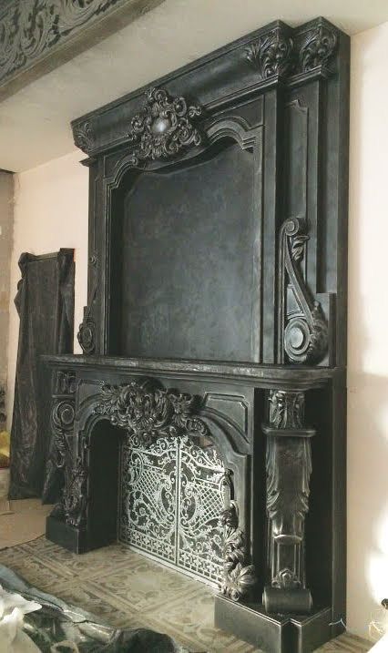 French Chateau Homes, Gothic Fireplace, French Fireplace, Mantel Design, House Of Turquoise, Craftsman Style Home, Faux Fireplace, Dark Home Decor, Dark Home