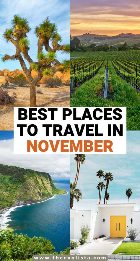 The best places to travel in November are fun weekend getaways in the USA, great places to spend the holidays and bucket list destinations. Where To Go For Thanksgiving, Best Places To Go In The Fall, November Honeymoon Destinations Usa, Best Places To Visit In November In Us, November Vacations In The Us, Best Place To Travel In November, November Travel Destinations In Us, Thanksgiving Getaway Ideas, Fall Destinations America