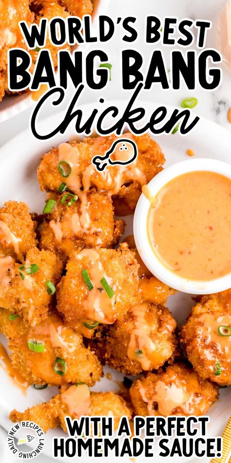 Bang Bang Chicken Bang Bang Chicken Recipe, Crispy Chicken Bites, Chicken Bites Recipes, Bang Bang Chicken, Bonefish Grill, The Cheesecake Factory, Chicken Chunks, Sweet And Spicy Sauce, Easy Chicken Dinner Recipes