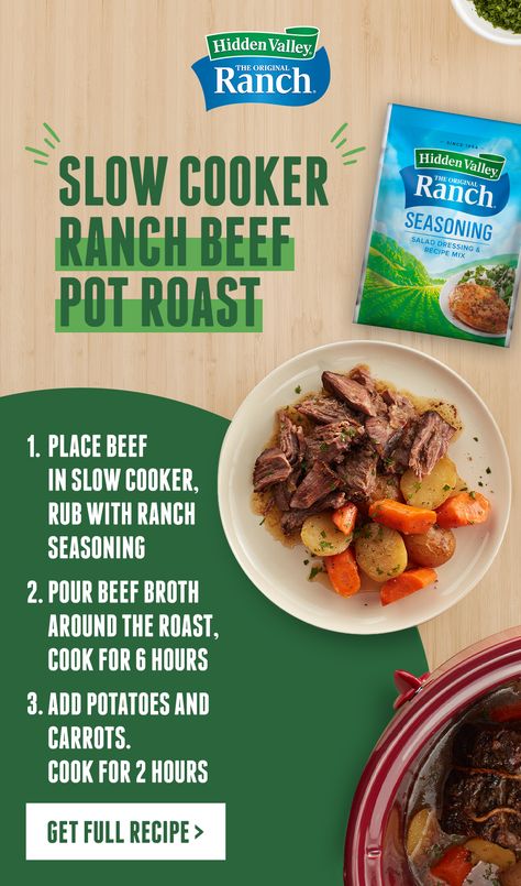 Hidden Valley knows that good things come to those who wait, and this delicious beef pot roast recipe is well worth every minute. This one-pot meal is comforting, heart-warming and so easy to make. Tap the Pin and get the recipe. Pot Roast Recipe, Beef Pot Roast, Recipes Beef, Crockpot Recipes Beef, Roast Recipe, Pot Roast Recipes, Crockpot Dishes, Hidden Valley, Instant Pot Dinner Recipes