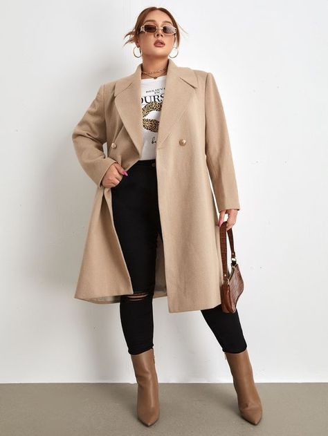 Winter Outfits Plus Size 2023-2024: 17 Stylish and Cozy Ideas - thepinkgoose.com Size 16 Winter Outfits, Camel Wool Coat Outfit, Paris Outfits Winter, Winter Outfits Plus, Winter Outfits Plus Size, Fleece Jacket Outfit, Wool Coat Outfit, Chubby Girl Outfits, Oversized Sweater Dress