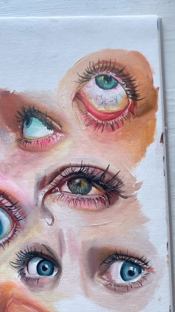 Realistic Eye Oil Painting, Art Final Piece Gcse, Crying Eye Painting, Art Eyes Drawing, Painting Of An Eye, How To Paint Eyes, Eye Studies, Eye Oil Painting, Highlighter Eyes