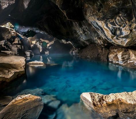 Cave Hot Spring, Underground Hot Springs, Atla Visuals, Hot Spring Aesthetic, Barbie Campaign, Cave Reference, Underground Spring, Clan Ideas, Iceland Hot Springs