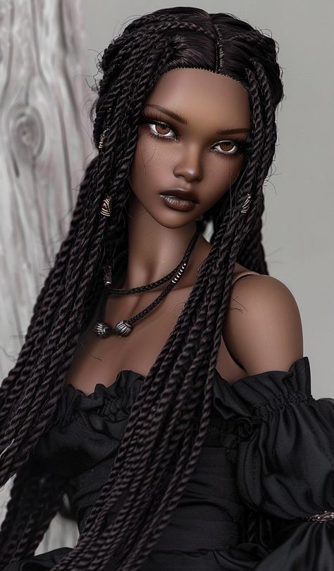 My Images Black Doll Hairstyles, Bjd Dolls Black Skin, Black Ball Jointed Doll, Ball Jointed Dolls Black, Black Porcelain Doll, Black Bjd Dolls, Black Bjd, Porcelain Doll Aesthetic, Obitsu Dolls