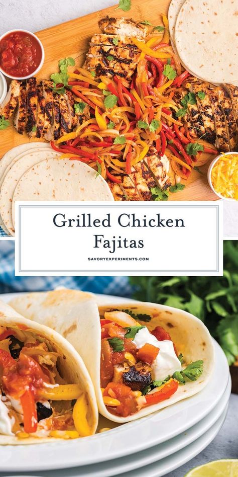 My Grilled Chicken Fajitas are a simple and healthy meal that you can have ready in under 30 minutes and make for the perfect weeknight meal! Chicken Fajita Recipe On Blackstone, Best Fajita Marinade Chicken, Grilled Chicken Fajita Recipe, Black Stone Fajitas Chicken, Grilled Chicken Fajita Marinade Recipe, Dinner For A Group, Chicken Fajita Seasoning, Grilled Chicken Fajitas, Healthy Summer Dinners