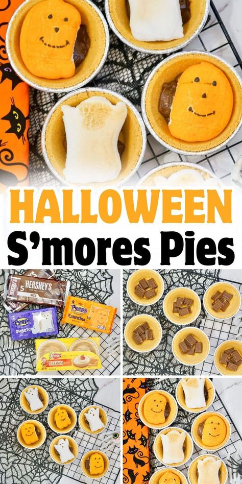 Smores Halloween, Fall Themed Food, Mini Smores, S'mores Pie, Halloween Smores, Fall Themed Party, Food For Party, Baked Smores, Mini Pie Crust