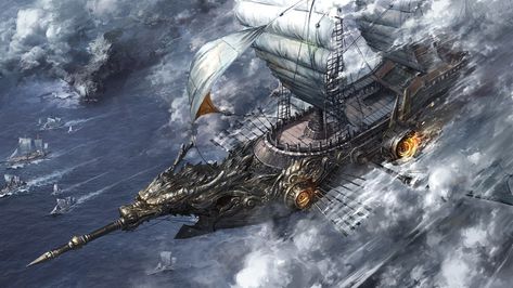 fantasy art #ship #fleet old ship sailing ship #1080P #wallpaper #hdwallpaper #desktop Airship Art, Flying Ship, Art Emotions, Steampunk Airship, Art Cyberpunk, Rpg Horror, Rpg Dice, Sailboat Painting, View Wallpaper