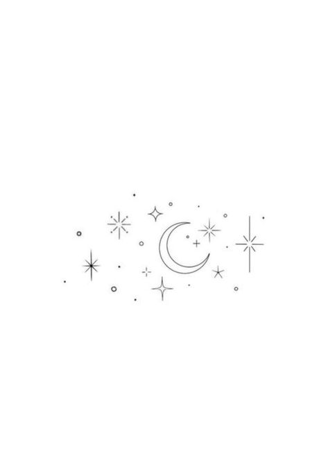 Cloud Moon Stars Tattoo, Crescent Moon Stars Tattoo, Star Night Tattoo, Tiny Acotar Tattoo, Acotar Stars Tattoo, Timeline Tattoo, Night Sky Tattoos, Moon Star Tattoo, Sky Tattoos