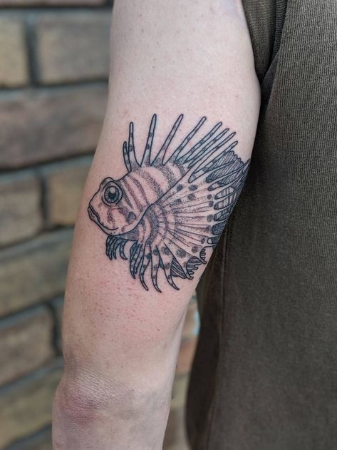 Tiger Fish Tattoo, Saltwater Fish Tattoo, Lion Fish Tattoo, Lionfish Tattoo, Sea Life Tattoos, Needle Tattoo, Trending Tattoos, Small Tats, Party Tattoos