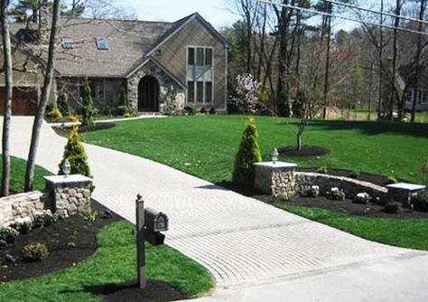 Landscape Designs for Driveway Entrances | ... and trees along the driveway, beautiful driveway landscaping ideas Driveway Brick, Front Yard Lighting, Beautiful Driveways, Driveway Entrance Landscaping, Brick Driveway, Stone Driveway, Driveway Entrance, Driveway Design, Driveway Landscaping