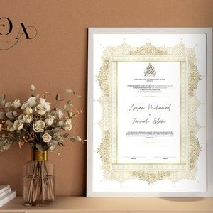 Nikkah Nama Marriage Certificate Contract Peach and Gold - Etsy UK Nikkah Nama, Nikkah Certificate, Wedding Contract, Bio Data For Marriage, Muslim Marriage, Rose Gold Handle, Feather Pen, Islamic Wedding, Marriage Certificate