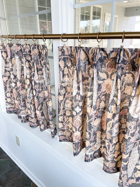 This Pleated Cafe Curtain Has a Fresh Vintage Feeling Earthy Tones Including Faded Black, Rusty Rose, Nutty Brown and Sandy Ochre - Etsy Vintage Feeling, Cafe Curtain, Rusty Rose, House Makeover, Vintage Curtains, Vintage Cafe, Modern Cottage, Lined Curtains, Cafe Curtains