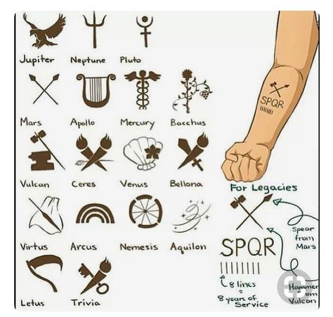 Part 1 of 3: what if we took the SPQR tattoo idea... Tatuagem Percy Jackson, Spqr Tattoo, Percy Jackson Tattoo, Imperiul Roman, Roman Tattoo, Camp Jupiter, Roman Legion, Rome Antique, Roman Mythology