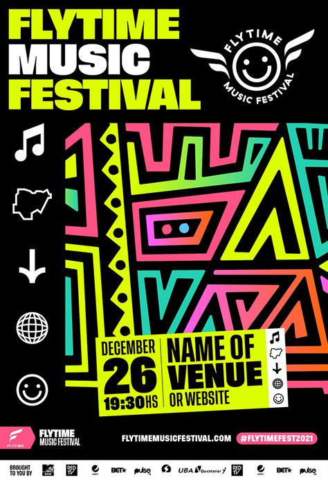 Flytime Music Festival 2021 on Behance Facebook Cover Design, African Music Poster, Event Banner Design Inspiration, Typography Projects, African Festival, Event Social Media, Fest Poster, Music Festival Logos, Festival Logo