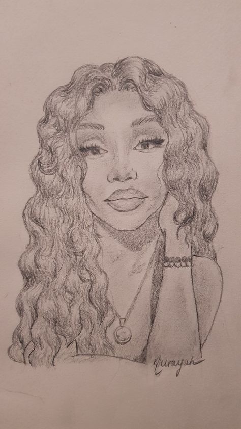 Drawings Of Singers, Simple Curly Hair Drawing, Sza Drawing Sketch Easy, Famous People Drawings, Black People Drawings Sketch, Celebrity Reference, Edges Drawing, Drawing Celebrities, Good Drawings