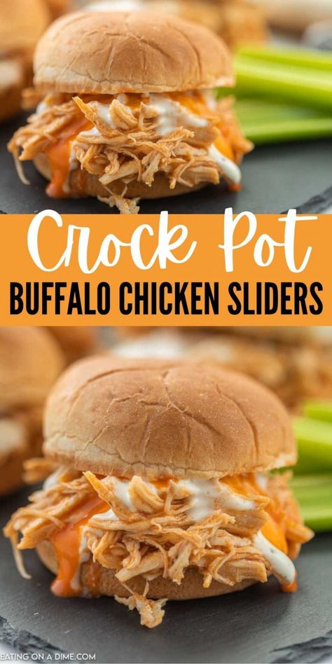 Crock Pot Buffalo Chicken Sliders - Slow Cooker Buffalo Chicken Sliders Buffalo Chicken Sliders Crock Pot, Buffalo Chicken Recipes Crockpot, Easy Crockpot Buffalo Chicken, Crock Pot Sandwiches, Buffalo Chicken Sliders Recipes, Crock Pot Buffalo Chicken, Buffalo Chicken Dip Crock Pot, Sliders Recipes Chicken, Crockpot Buffalo Chicken