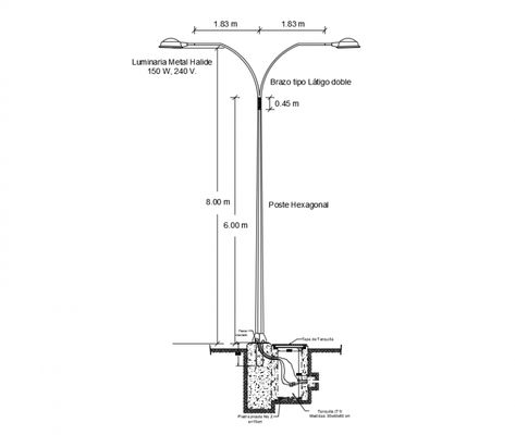 Foundation of street light column with wire design dwg file Street Light Drawing, Street Lamp Design, Street Light Design, Lighting Diagram, Light Foundation, Elevation Drawing, Urban Lighting, Architecture Design Sketch, Column Design