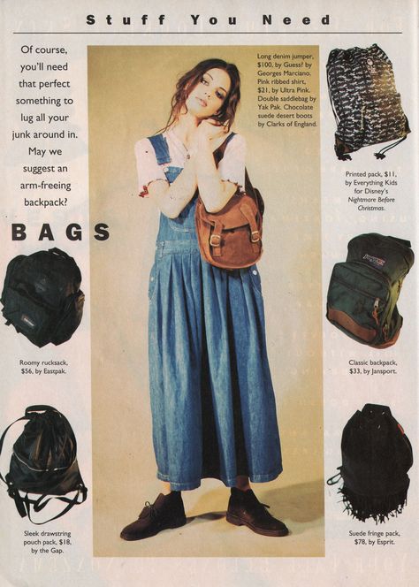 Sassy, August 1993 - "Stuff You Need" fashion spread, page 2 1993 Fashion, Sassy Magazine, 90s Wear, Nineties Fashion, Magazine Spread, 90s Girl, Fashion 90s, Seventeen Magazine, 1990s Fashion