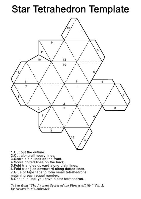 Star Tetrahedron Printout Template Tetrahedron Template, Origami Template, Polyhedron Template, Decahedron Template, Star Tetrahedron, Truncated Tetrahedron, Origami Dodecahedron, Stained Glass 3d Star Pattern, Star Paper Craft