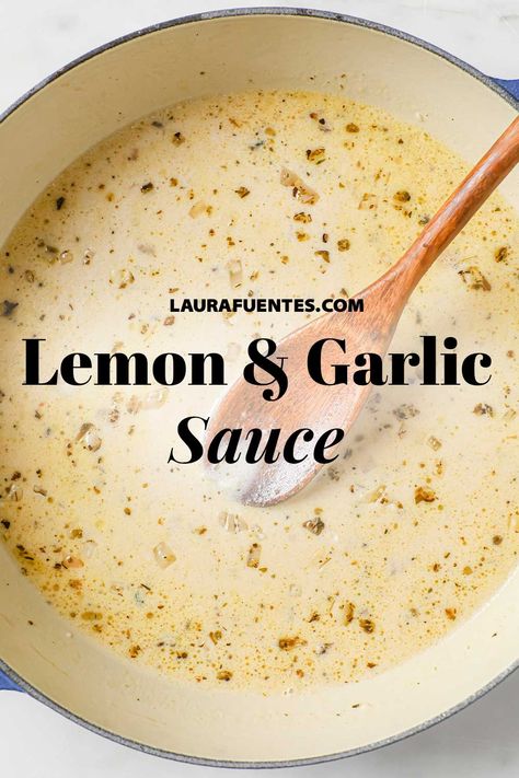 This creamy lemon garlic sauce is perfect for pasta, chicken, and more! An easy recipe with tons of flavors! Light Garlic Cream Sauce, Light Sauce For Chicken, Lemon Garlic Wine Sauce, Butter Based Pasta Sauce, Lemon Garlic Parmesan Sauce, Creamy Lemon Basil Pasta, Lemon Rosemary Sauce, Lemon Butter Sauce For Pasta, Creamy Lemon Pepper Pasta