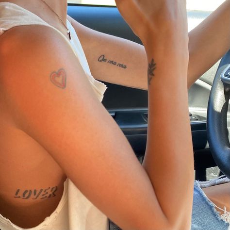 Lover Word Tattoo, Ava Jules Tattoo, Lover Girl Tattoo Ideas, Love Yourz Tats, Lover Girl Tattoo, Made In Love Tattoo, Choose Love Tattoo, Lover Tattoo Word, Que Sera Sera Tattoo