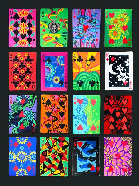 Playing cards pop art hand painted design Games Painting, Game Painting, Kids Card Games, Art With Playing Cards, Card Deck Art, Handmade Playing Cards, Art Playing Cards, Painting Deck Of Cards Ideas, Deck Of Cards Art Projects