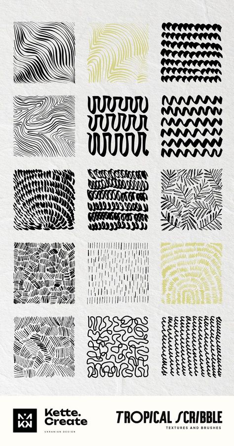 Tropical Scribble Textures and Brushes Pen Shading, Drawn Quotes, Brand Patterns, Doodling Ideas, Drawn Patterns, Line Doodles, Illustrator Brushes, Abstract Elements, Graphic Design Infographic