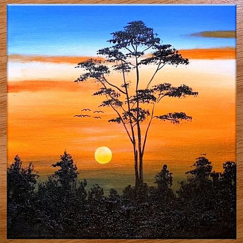 Sunset Painting With Trees, Sunset Forest Painting, Simple Sunset Painting, Beautiful Scenery Drawing, Mountain Painting Acrylic, Landscape Painting Ideas, Colourful Background, Louisiana Swamp, Landscape Acrylic Painting