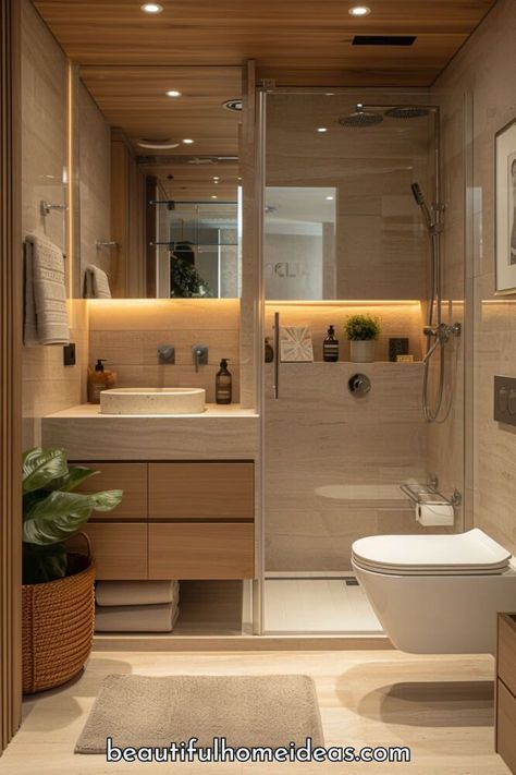 Small Secondary Bathroom Ideas, Bathroom Ideas For Apartments Decor, Small Bathroom Design Ideas Space Saving, Nice Bathrooms Small, Tiny Modern Bathroom, Little Bathroom Ideas, Bedroom And Bathroom In One, Compact Bathroom Ideas, Small Rooms Ideas