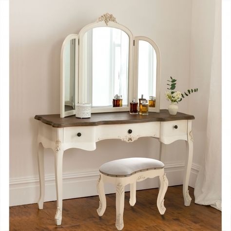 We are proud to present our stunning new collection; the Annaelle collection. Handcrafted and carefully built by experts, this collection is sure to impress.   #antiquewhitedressingtable #dressingtableset #shabbychicdressingtable #frenchdressingtableset #furnituredesign #betterhomesandgardens #antiquefurniture #luxuryinteriors #luxurydecor #passion4interior #frenchfurniture #shabbychic #shabbychicfurniture #styleathome #roomforinspo #homesdirect365 #homeinspiration #decor #homesweethome Antique French Dressing Table, Chic Desk Decor, Antique French Bedroom, French Dressing Table, Antique White Furniture, French Furniture Bedroom, Shabby Chic Desk, Chic Desk, Hiasan Bilik Tidur