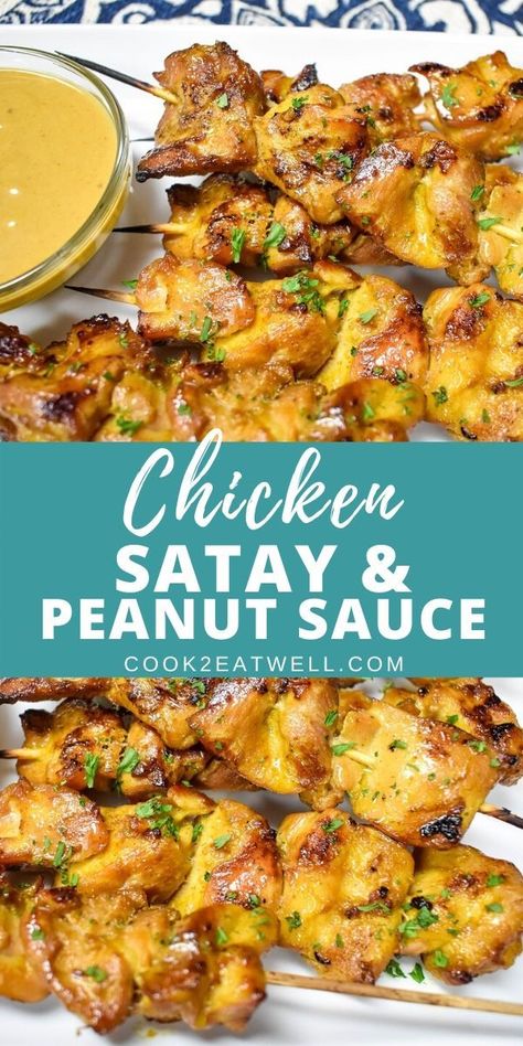 Recipe Chicken Thighs, Chicken Satay With Peanut Sauce, Chicken Satay Recipe, Satay Recipe, Satay Sauce, Chicken Thigh Recipes Crockpot, Boneless Chicken Thigh Recipes, Chicken Satay, Recipe Chicken