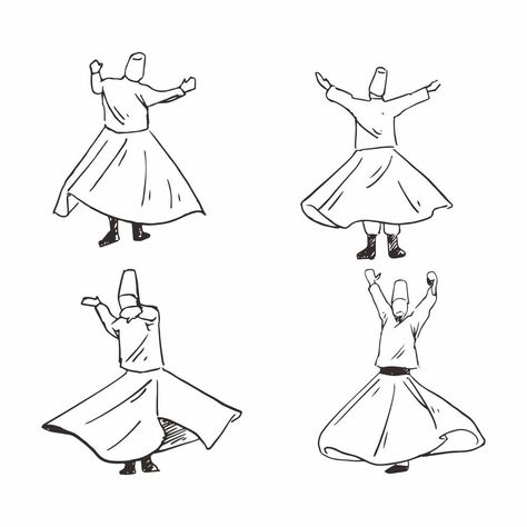 Hand drawn of Whirling dervish sufi dance isolated on white background. Sufi Drawing, Whirling Dervish Painting, Dancing Sketch, Sufi Dance, Dancing Drawing, Colorful Canvas Art, Whirling Dervish, Dancing Drawings, Healing Mantras