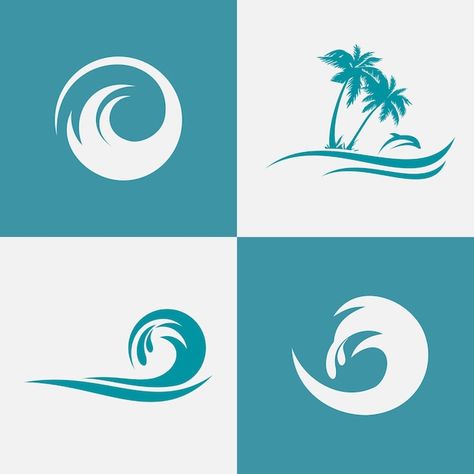 Ocean wave logo bundle inspiration | Premium Vector #Freepik #vector #design-logo #logo #art-logo #graphics Ocean Logo Design Ideas, Logo With Movement, Sea Logo Design Ideas, Ocean Logo Design, Stethoscope Logo, Ocean Graphic Design, Wave Logo Design, Wave Minimalist, Ocean Logo