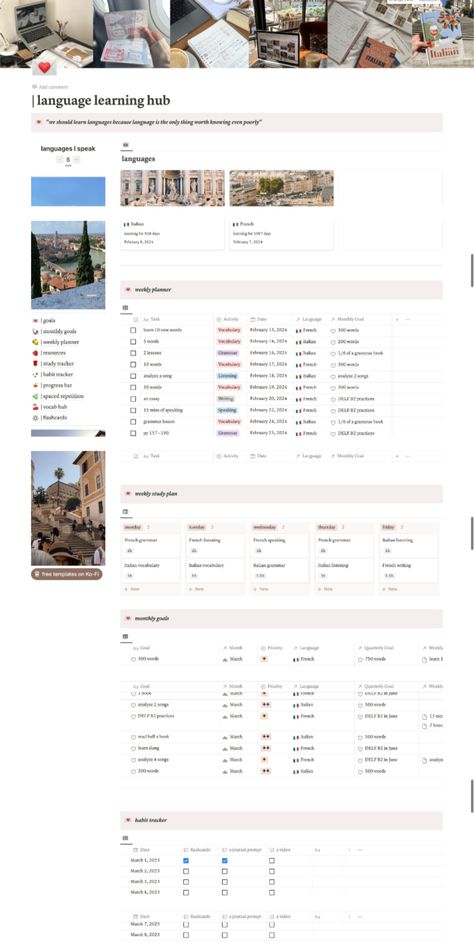 #Language_Learning_Tracker #Notion_Template_Language #Language_Learning_Template #Language_Learning_Notion Notion Template Ideas Language Learning, Notion For Language Learning, Notion Language Template, Notion Language Learning Template, Pretty Notion, Notion Template Language, Language Learning Template, Learning Tracker, School Notion