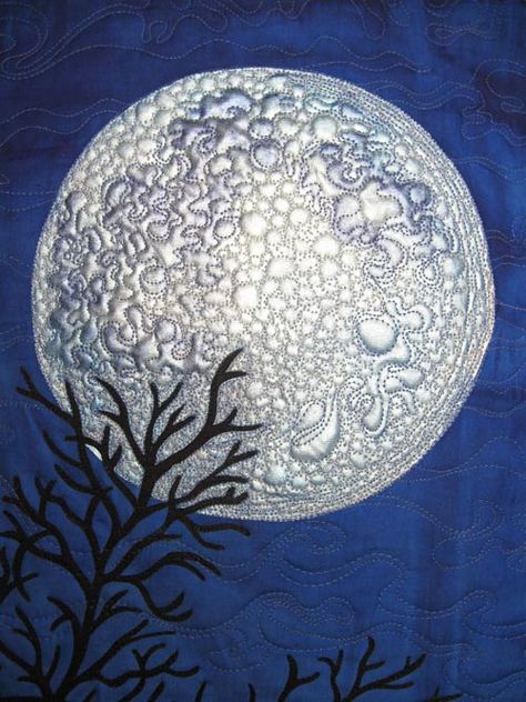 "I See the Moon", quilting detail, Susan Brubaker Knapp Moon Quilt, Landscape Art Quilts, Landscape Quilt, Fiber Art Quilts, Quilt Art, Landscape Quilts, Picture Quilts, Moon River, Quilt Stitching