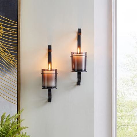 Black Candle Sconces, Dining Room Candle Sconces, Candle Wall Sconces Bedroom, Black Candle Wall Sconces, Candle Scones On Wall, Candle On Wall, Wall Candle Holders Ideas, Candle Wall Holders, Candle Sconces Living Room Wall Decor